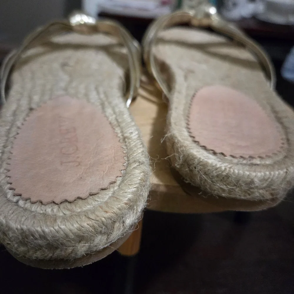 J. Crew Espadrille Slides Gold Metallic Knot Detail Sandals made in Spain Size 8